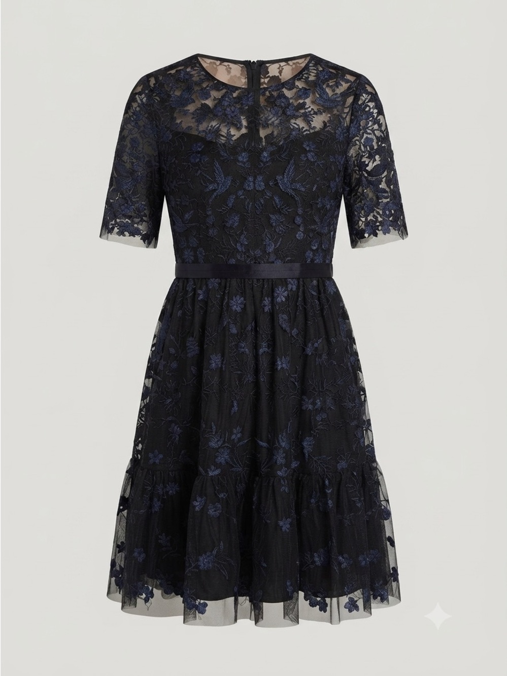 Needle & Thread Black & Purple Floral Embroidered Tulle Midi Cocktail Dress 4